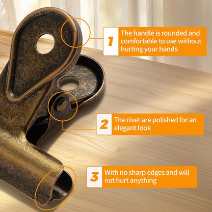 SIAMESE Bulldog Clips, 4 Pcs Binder Clips for Office & Kitchen, Multi-Purpose Binder and Food Bag Clamps for Sealing, Storage, Hanging (Bronze)