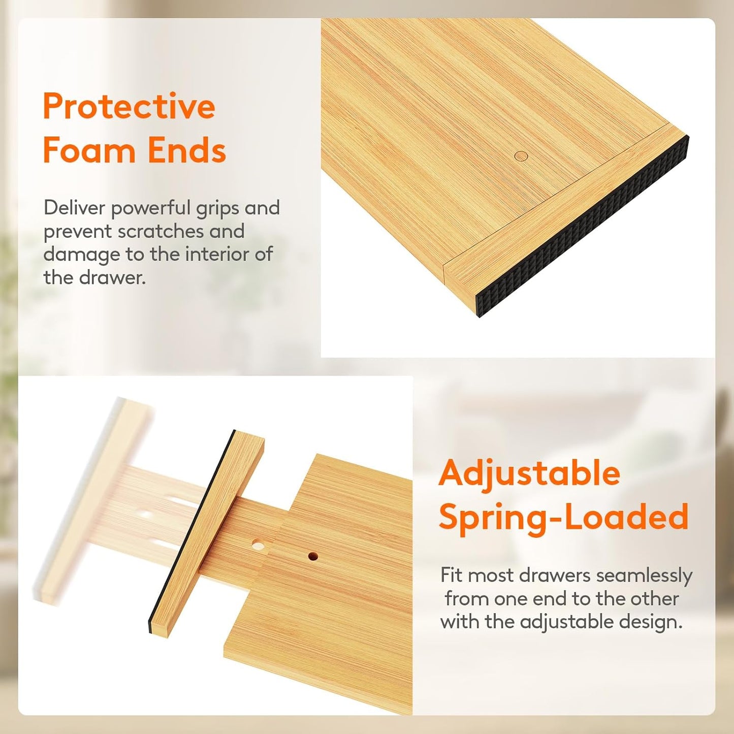 Lifewit 6 Pack Drawer Dividers Bamboo 6" High, 16-22" Adjustable Clothes Drawer Organizers, Expandable Dresser Separators in Bedroom/Bathroom/Kitchen/Office Organization and Storage