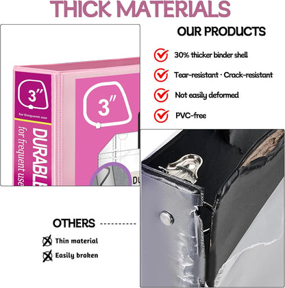 Zzrywuty Durable 3 Ring Binder, 3 Inch, Economy 4 Pack, Each Holds 675 Pages, D-Ring Presentation View Binders for Office, School, Home (Pastel Assortment)