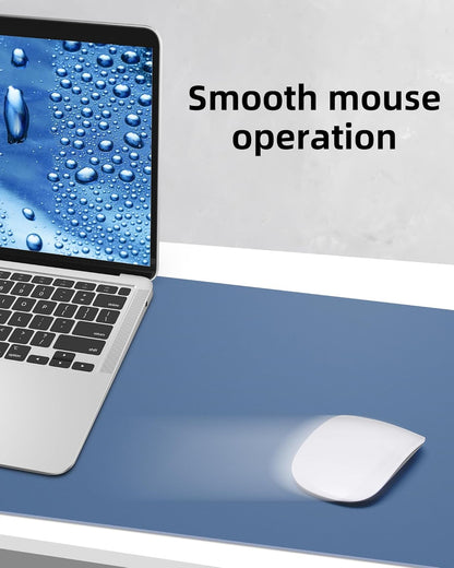AFIING Leather Desk Pad Protector,Mouse Pad,Office Desk Mat, Non-Slip PU Leather Desk Blotter,Large Desk mat,Waterproof Keyboard mat for Office/Home/Decor (Grey Blue,55"" x 17"")