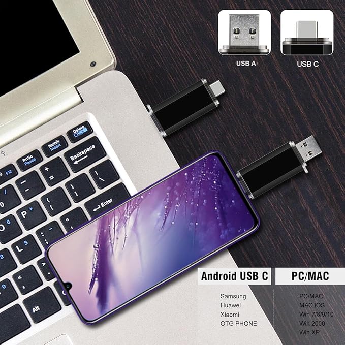 2-Pack 16GB USB C Flash Drive Dual Flash Drive Type C + USB A Memory Stick Jump Drive 2-in-1 Thumb Drive for Storage and Backup (16GB*2 Black&Blue)