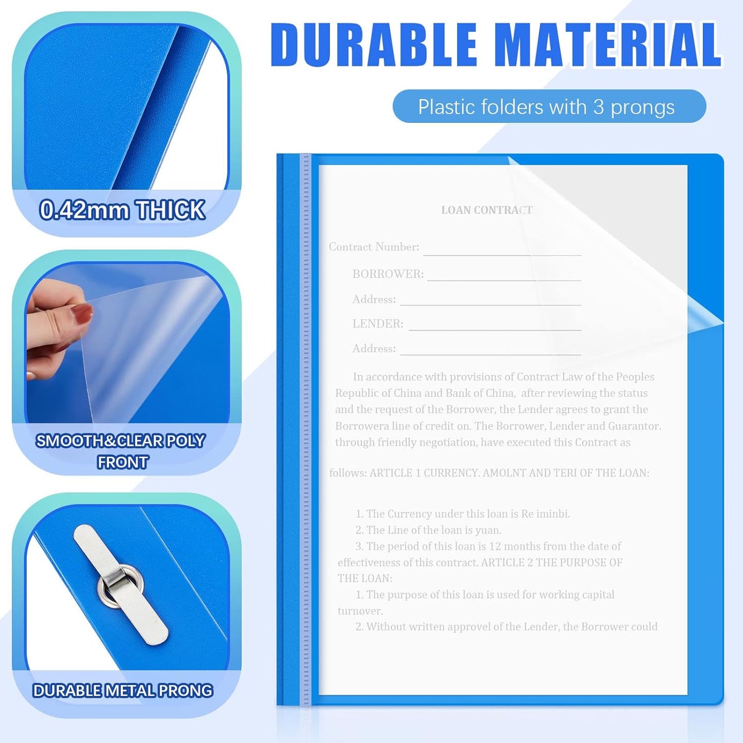 Teling 72 Pack Clear Front Report Covers Bulk Business Report Covers Plastic Presentation Folders Resume Portfolio Folder Paper Binder with 3 Prongs for Presentation Document School Office (Blue)