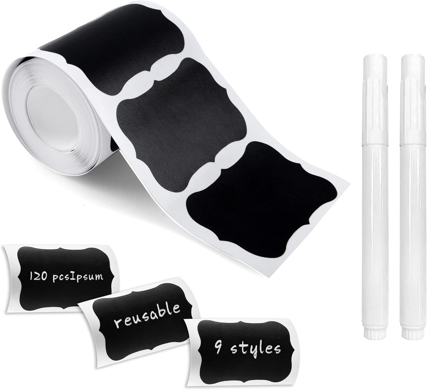 MUWOOB Chalkboard Labels, 120 Pcs Black Reusable Waterproof Label Stickers, Kitchen Pantry Sticker Labels for Containers, Mason Jars, Condiments, Food Storage (Wave)