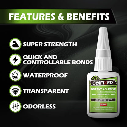 Super Glue Liquid, Instant Clear Cyanoacrylate Medium Viscosity Adhesive, Food Safe CA Glue for Shoe Repair Leather Ceramic Plastic Glass Metal Wood Aquarium Porcelain Rubber Pottery Model Craft