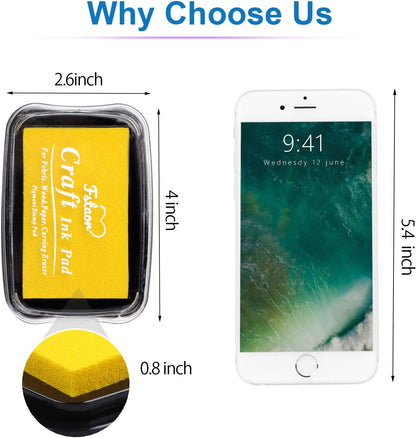 Fstaor Craft Large Ink Pad for Rubber Stamps, Non-Toxic Washable Safe Stamp Pads for Kids, Ink Pads Permanent for Paper Wood Fabric (Pack of 12)