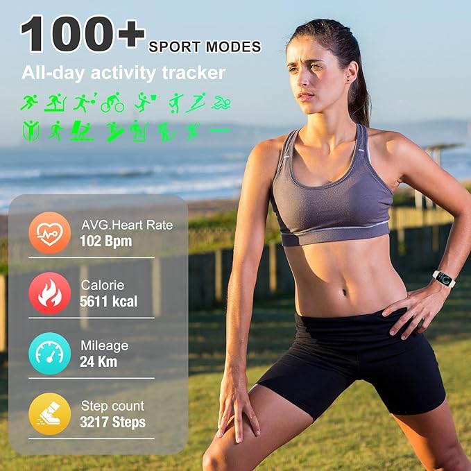Fitness Tracker with Heart Rate/Blood Oxygen/Sleep Monitor, Smart Watches for Women Men, 100+ Sports Modes, Activity Step Trackers Smart Watch for Android iOS Phones