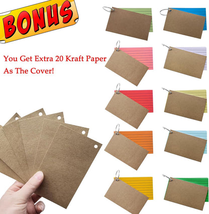 500Pcs Index Cards with 10 Rings, 3 x 5 Inches Ruled Index Cards, Colored Index Flash Cards, Lined on Both Side Colored Notecards for Study, Learning, Memory, Recipe (10 Colors)