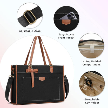 Keyli 3pcs Laptop Bag for Women,15.6 Inch Canvas Tote Bag Work Bags Large Business Computer Briefcase Shoulder Handbag Purse