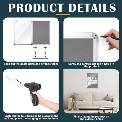 Suzile 1 Pcs Gray Enclosed Bulletin Board Lockable Cork Case Notice Board Aluminum Framed Waterproof Locking Cabinet with Mounting Screws for School Class Office Wall Display Pictures 48x36 Inch