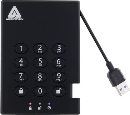 Apricorn 2TB Aegis Padlock USB 3.0 256-Bit AES XTS Hardware Encrypted Portable External Hard Drive (A25-3PL256-2000)