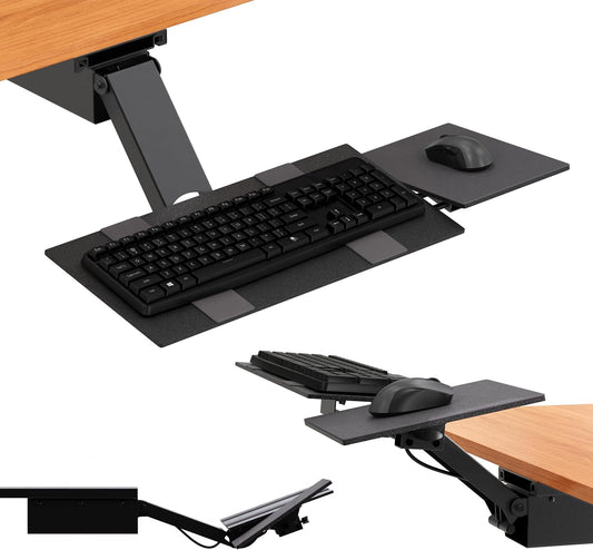 Uncaged Ergonomics KT2-b Under-Desk Adjustable Height & Angle Sit to Stand Up Keyboard Tray with negative tilt Best standing desk computer keyboard holder drawer