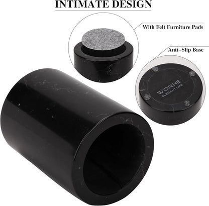 WORHE Natural Marble Pen Holder, Stylish Stone Caddy for Desk, Multi-Purpose Makeup Brush and Office Supply Storage Organizer, Desks Accessory Toothbrush Cup for Home School Black (DL003)