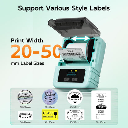 Phomemo M120 Label Maker Machine with Tape, 2 Inch Bluetooth Label Printer for Small Bussiness, Office, Home, School, Barcode Label Maker with Versatile App with 1000+Icons and 100 Fonts, Green