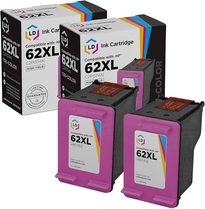 LD Products Remanufactured Ink Cartridge Replacement for HP 62XL C2P07AN High Yield (Color, 2-Pack) Compatible with The Following HP Printer Model Envy 5540