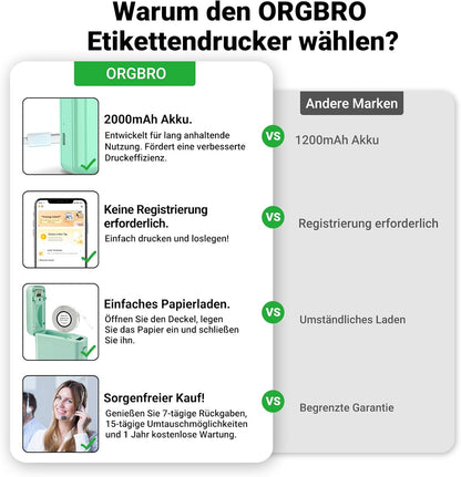 ORGBRO Label Maker Machine with Tape, X1 Portable Bluetooth Mini Label Printer, Support Pre-Cut & Continuous Label, Wireless Small Label Makers with Versatile App for School Home Office Organization