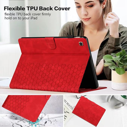 Case for Samsung Galaxy Tab A 10.1 2019 Model SM-T510/T515, Multi-Angle Viewing Smart Stand with Pocket PU Leather Tablet Cases Flip Folio Cover Red