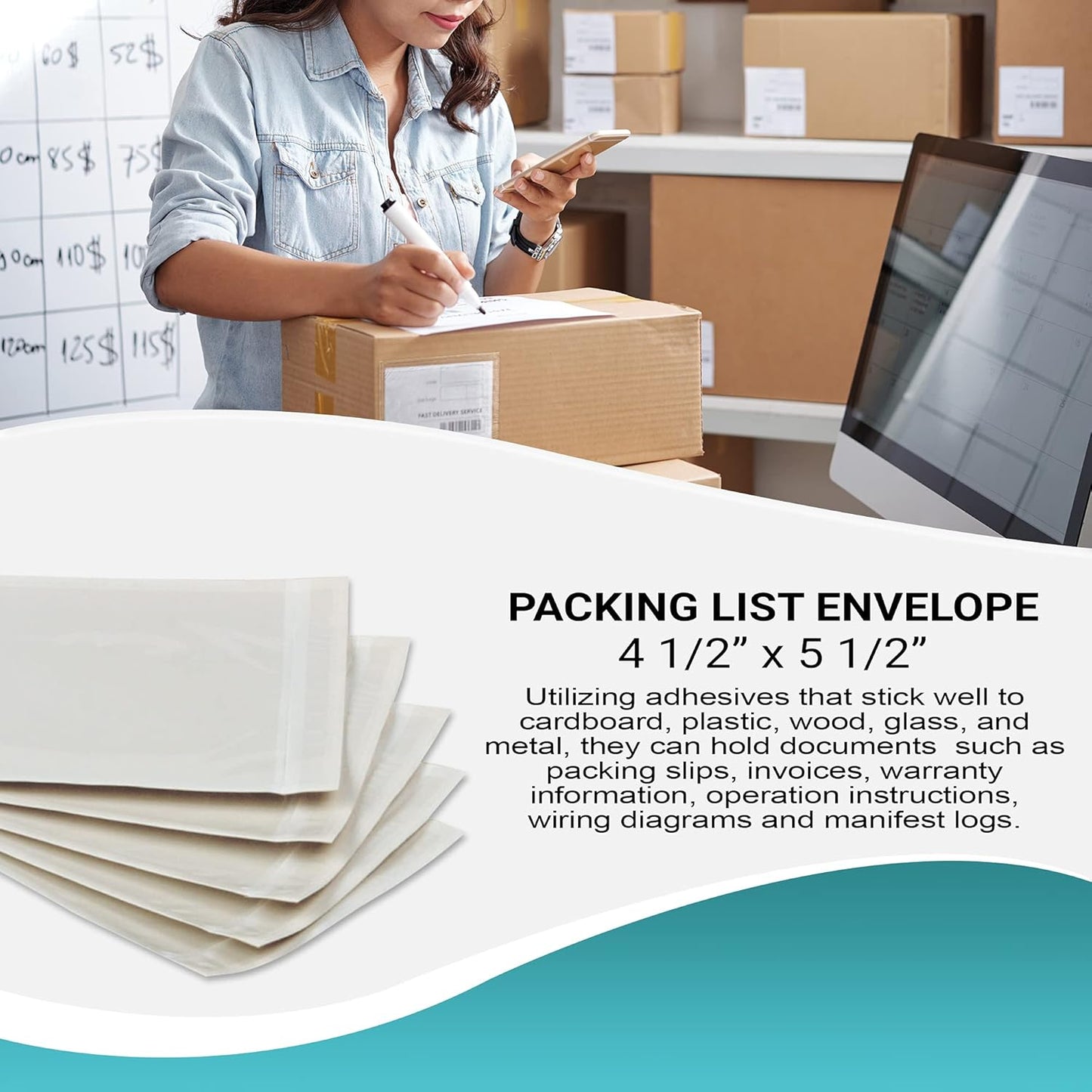 APQ Clear Top Loading Packing List Envelopes, 4.5 x 5.5 Inches. 1000 Pack Packing Slip Envelope Pouches. Self-Seal Plastic Shipping Label Pouches. Durable Packing List Mailing Envelopes for Documents
