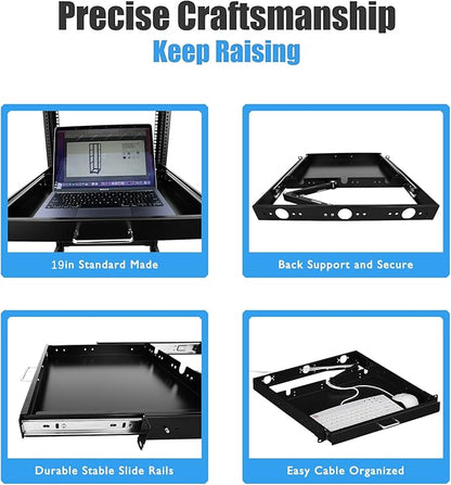 RAISING ELECTRONICS 1U Rack Mount Sliding Keyboard Tray
