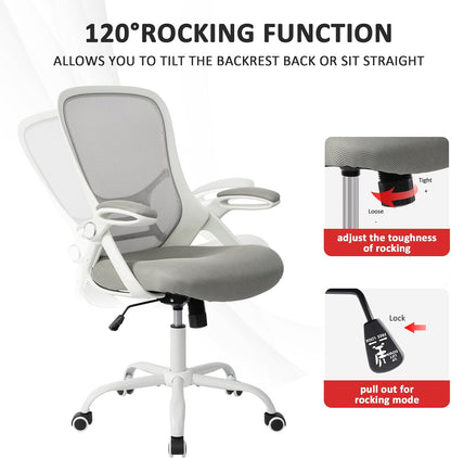 HYLONE Office Chair Ergonomic Desk Chair with Adjustable Armrests, Mesh Executive Chair, Home Office Computer Chairs for Long Hours(Grey)
