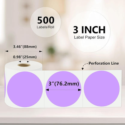 3 X 3 Inch Color Coding Dot Labels Circle Thermal Printable Waterproof 2000 Pcs Round Stickers Adhesive Writable for Office, Home, Garage, DIY Sticker, Barcodes, Name Tag, Light Purple