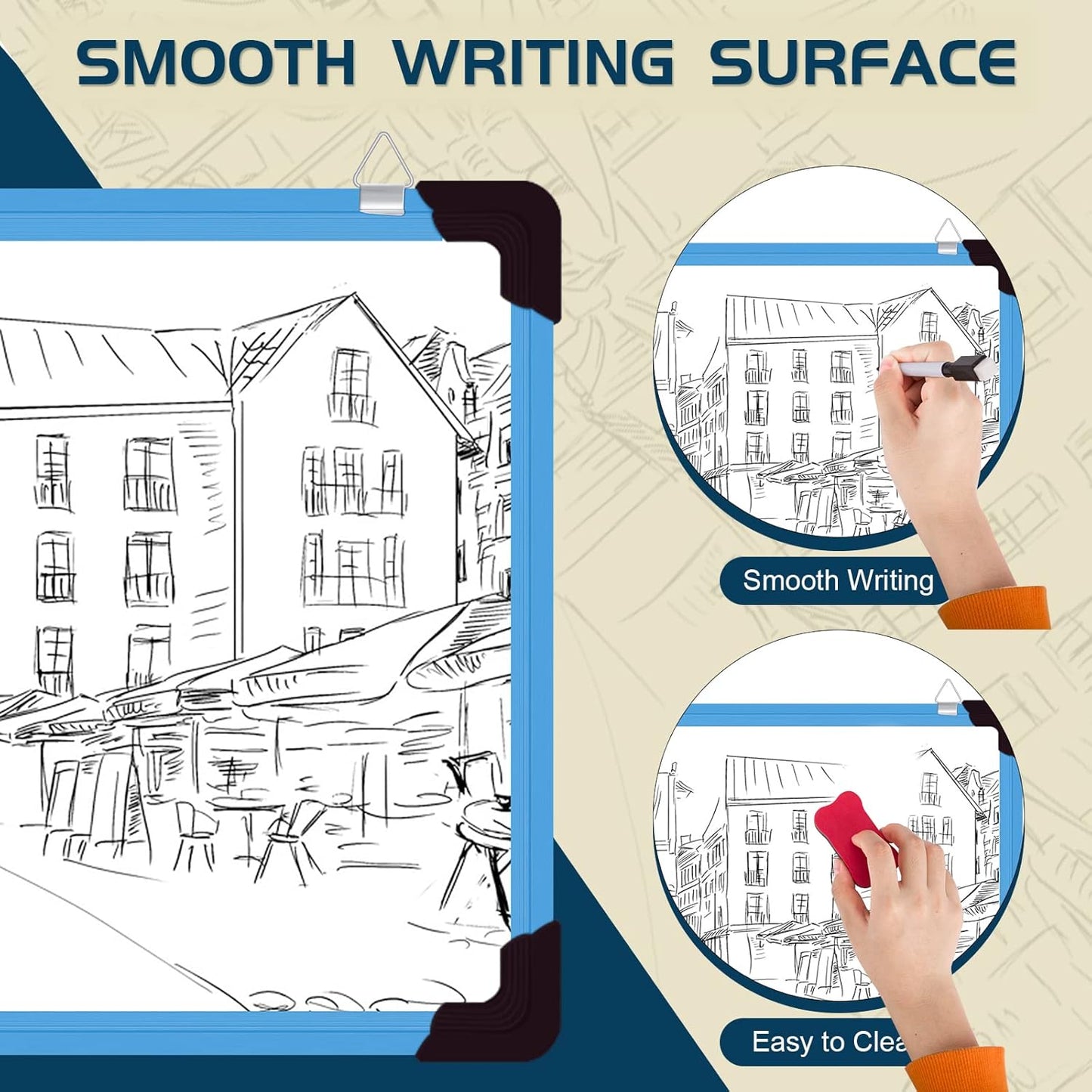 Dry Erase Calendar Whiteboard, Magnetic White Board Calendar Dry Erase Board, 16" X 12" Monthly Calendar Board Small Wall Hanging Planner Memo Whiteboard for Home, School, Office, Kitchen (Blue)