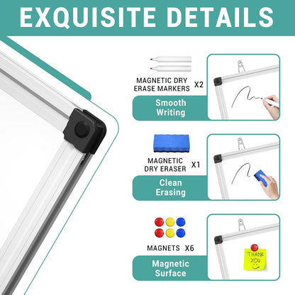 Magnetic Dry Erase White Board - 46 x 33 Inch Whiteboard for Wall - 4 x 3 Large Wall-Mounted Board with Silver Aluminum Frame, 1 Magnetic Eraser, 2 Pens, 1 Detachable Marker Tray, 6 Magnets