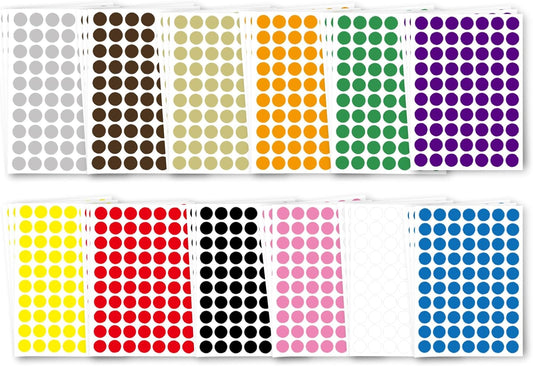 2520 PCS Colored Dot Stickers, 1/2'' Small Colored Dot Stickers Round Labels - 12 Colors