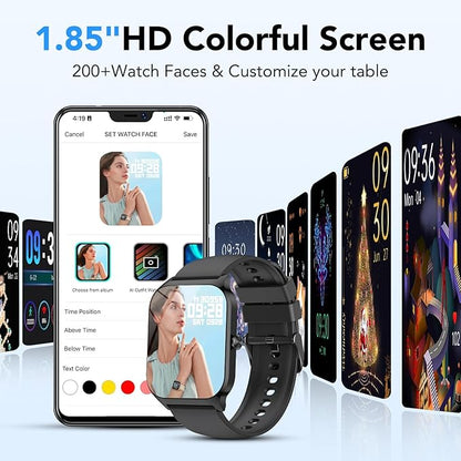 Smart Watch for Men Women, 1.85" HD Fitness Tracker with Bluetooth Calls/AI Voice Control, IP68 Waterproof, 115+Sports Modes, 24/7 Heart Rate/Sleep Fitness Watch Compatible with iOS/Android Grey