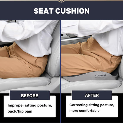 Coverado Car Seat Cushion for Car Seat Driver/Passenger, Memory Foam Seat Cushions for Office Chairs, Tailbone Pain Relief Cushion, Sciatica & Back Support Black&Gray