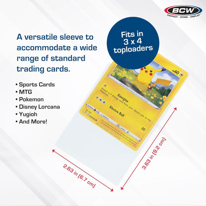 BCW Standard Card Sleeves - 2-5/8" x 3-5/8" - 5 Packs (500 Total) | Crystal Clear Acid-Free, Toploader | Trading Card Sleeves for Baseball, Basketball, Football, Hockey, Pokemon, MTG, etc
