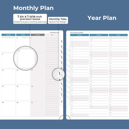 Weekly Monthly 2026 Planner (Jan.26-Dec.26),11.5"x8.5",12 Months Agenda Plan with Month Tabs & Pocket,Expenses/Note Pages, Appointment Book Calendar with Hardcover Vegan Leather Cover,Blue