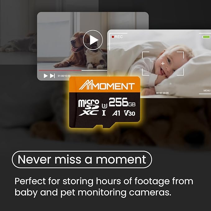 MMOMENT 256GB Micro SDXC Card, A1, UHS-I, U3, V30, Class 10 Compatible, Read Speed Up to 95 MB/s, Write Speed Up to 65 MB/s, SD Adapter Included
