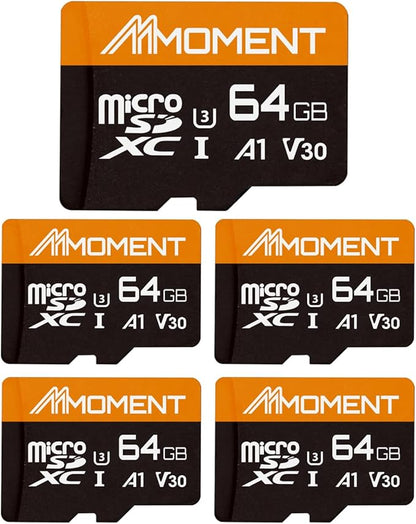 MMOMENT 64GB (5 Pack) Micro SDXC Card, A1, UHS-I, U3, V30, Class10 Compatible, Read Speed Up to 95 MB/s,Write Speed Up to 45 MB/s, SD Adapter Included
