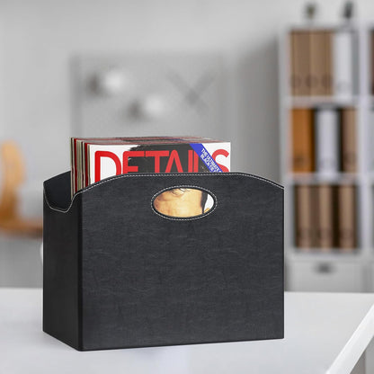 EZDeco Magazine Holder Foldable Magazine Rack Floor PU Leather File Holder Newspaper Book Storage Basket Document File Folder Organizer for Office Home