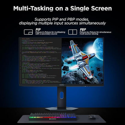 KOORUI 27" 4K QD-Mini LED Gaming Monitor - Dual-Mode (UHD 160Hz or FHD 320Hz), 1ms, 99% Adobe RGB, HDR1400, 90W USB-C, HDMI 2.1/DP1.4, VESA, Tilt Height Swivel Vertical Adjustment, Black, S2741LM