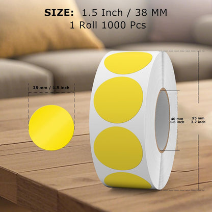 1000 PCS Yellow Dots Stickers 1.5 Inch Vinyl Color Coding Round Sticker Removable Writable Circle Labels Roll for Inventory Office Classroom