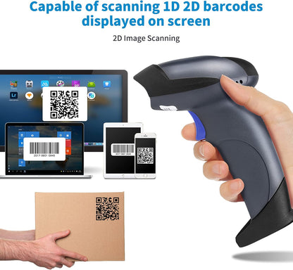 NETUM Wireless 2D QR Barcode Scanner Bluetooth with Stand, 3 in 1 Automatic Bar Code Imager Reader Handhold Scanner Gun Compatible for Laptops, Computers, Cashier, POS -M8S