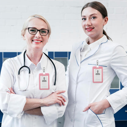 300 Pcs Metal Badge Clips with Clear PVC Straps – Double Hole ID Card Clips for Name Tags, Badge Holders & Office Use