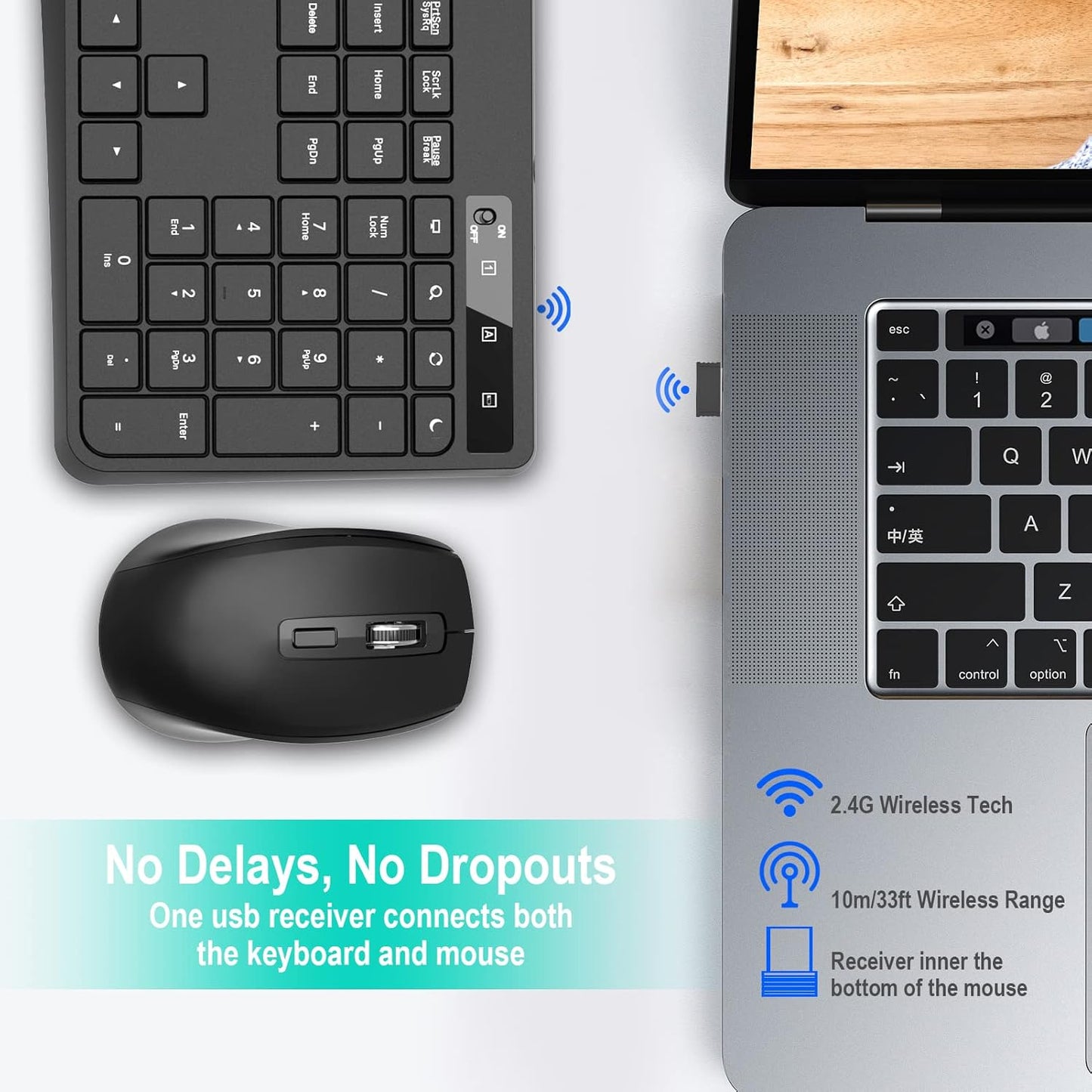 Wireless Keyboard and Mouse Combo,EarlyLit 2.4G Full-Sized Ergonomic,Cordless USB Mouse and Keyboard,12 Shortcut Keys and Quiet Click for Computer/Laptop/Windows/Mac