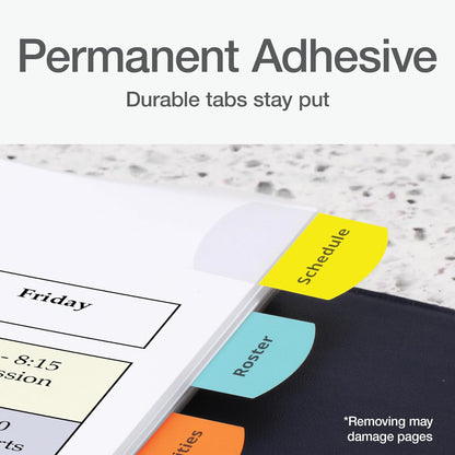 Redi-Tag Laser Printable Tabs, Permanent Index Tabs, Customizable Adhesive Labels, 5 Assorted Colors: Yellow, Red, Blue, Green, Orange, 1.125" x 1.25", 375 Per Pack (B39020)