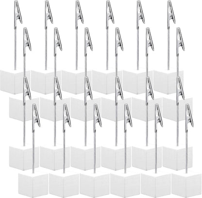 24 Pcs Wooden Memo Clips Holder Lightweight Wood Cube Base with Alligator Clip Clasp Mini Photo Holder Clip Menu Holder for Displaying Number Card (White)