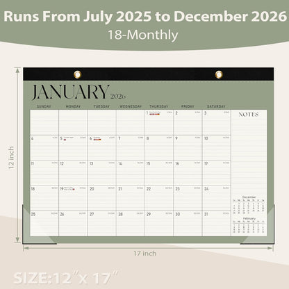 Desk Calendar 2025-2026, 18 Months (July 2025 to December 2026) - Large Size 17" x 12" Desktop/Wall Monthly Calendar with To Do List, Personal Desk Calendar Planner for Home, School, Office - Green