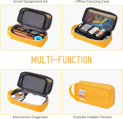ECHSRT Big Pencil Case, Aesthetic Portable Zipper Pencil Bag with Hidden Pocket, Special Pouch for Men Women Adults, Stationery Organizer Pen Cases for Office Travel, Yellow