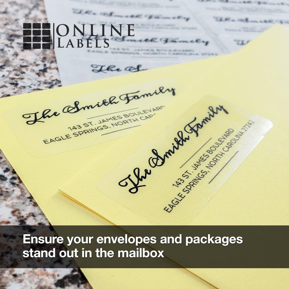 2.625" x 1" Waterproof Clear Gloss Address Labels - Pack of 3,000 Transparent Labels, 100 Sheets - Compatible with Laser Printers, OL875CL, OnlineLabels