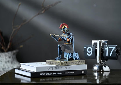Roman Praetorian Prefect Warrior Knight Pen Holder Desk Ornament Resin Praetorian Guard Mobile Phone Stand Desk Accessories and Organizer for Office with a Letter Opener (Blue)