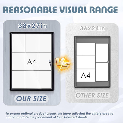 Enclosed Bulletin Board Lockable Display Case Message Board with Locking Door for Indoor, Grey Felt, Black Aluminum Frame, 38 X 28 in