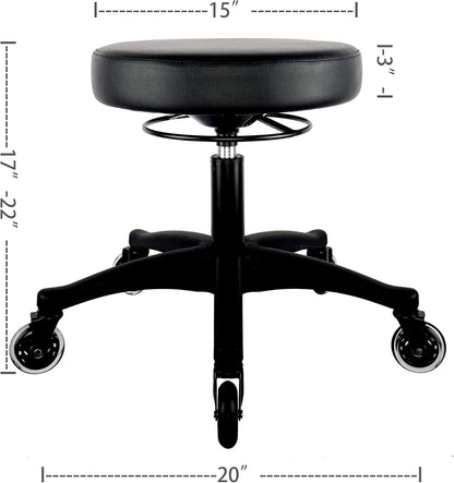 TAKE UR SEAT® 15" Table Height Adjustable Round Seat Stool Heavy Duty Built and Shipped Within 24 Hours, Spa, Medical, Lab, Black (Rubber Caster)