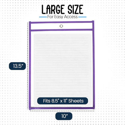 Essex Wares - 5 Pack, Purple, Job Ticket Holders, 10" Wide x 13.5" Tall - Clear Plastic Shop Ticket Holders - Easy to Use, Reusable & Easy Erase Plastic Invoice Holders, Water-Resistant & Durable