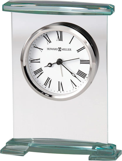 Howard Miller Augustine Tabletop Alarm Clock - Glass Bracket Style, Silent Quartz Movement, Modern Desk Clock with Roman Numerals, Battery Operated, Perfect for Home or Office Decor