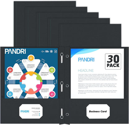 Two Pocket Folders, PANDRI 30 Pack Two Pocket Folders with Prongs, 3 Prong Folders Designed for Office and Classroom, Letter Size Black